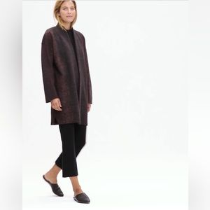 $498 Eileen Fisher Oxidized Wool Jacquard Kimono Coat  Casis L/XL burgandy